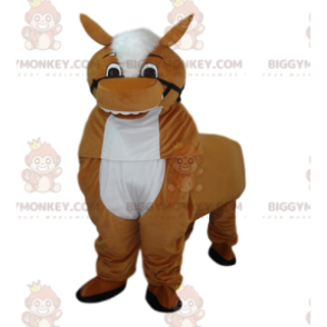 Brun och vit häst BIGGYMONKEY™ maskotdräkt. hästdräkt -