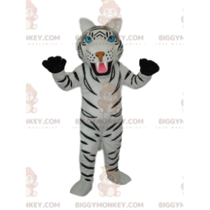 Witte tijger met mooie blauwe ogen BIGGYMONKEY™ mascottekostuum