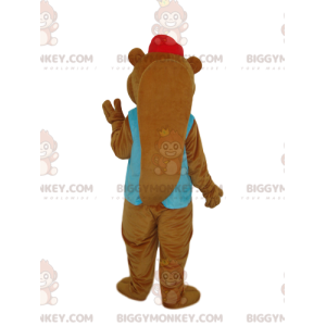 Brown Beaver BIGGYMONKEY™ Mascot Costume with Blue Jacket and