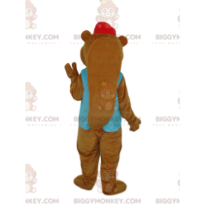 Brown Beaver BIGGYMONKEY™ Mascot Costume with Blue Jacket and