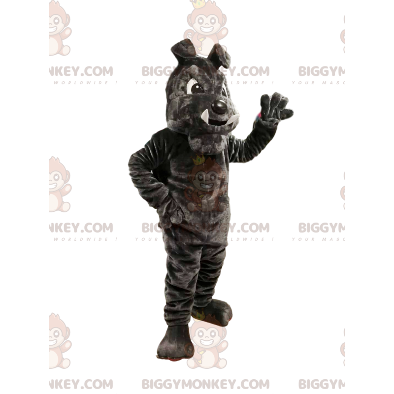 BIGGYMONKEY™ Mascot Costume Dark Gray Bulldog With Big Fangs -