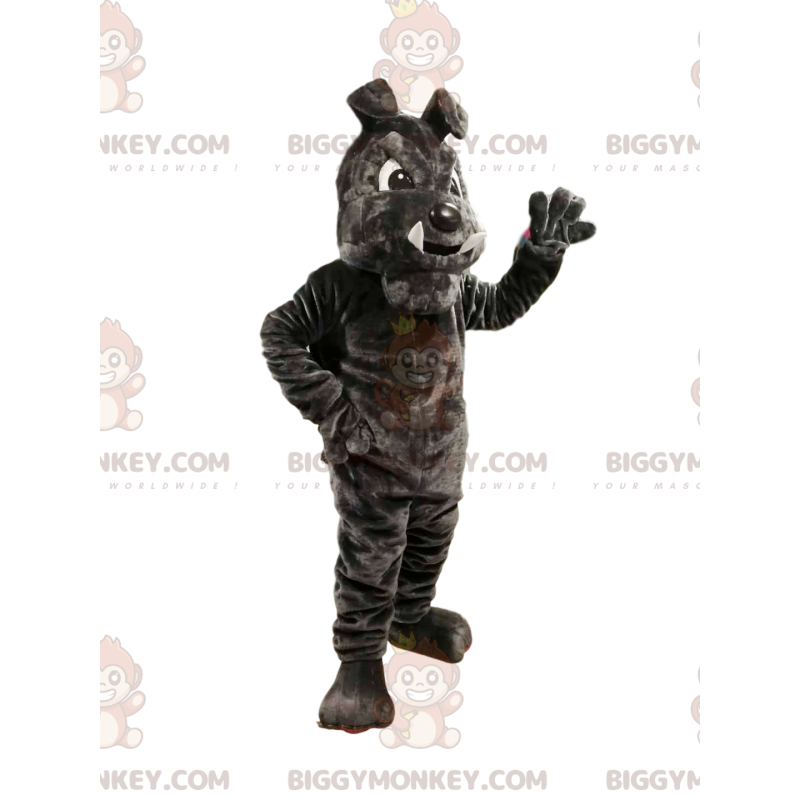 Kostium maskotki BIGGYMONKEY™ Ciemnoszary buldog z dużymi kłami Kostium maskotki BIGGYMONKEY™ Ciemnoszary buldog z dużymi kłami