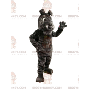 BIGGYMONKEY™ Mascot Costume Dark Gray Bulldog With Big Fangs –