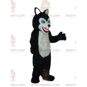 BIGGYMONKEY™ Μασκότ Κοστούμι Ασπρόμαυρο Λύκος με Μπλε Μάτια -