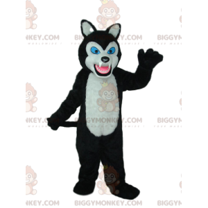 BIGGYMONKEY™ Μασκότ Κοστούμι Ασπρόμαυρο Λύκος με Μπλε Μάτια -