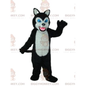 Traje de mascote BIGGYMONKEY™ Lobo preto e branco com olhos