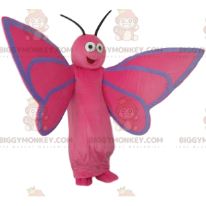 Meget glad pink sommerfugl BIGGYMONKEY™ maskotkostume -