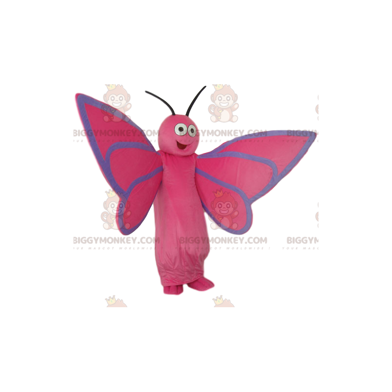 Costume da mascotte BIGGYMONKEY™ farfalla rosa molto felice - Costume da mascotte BIGGYMONKEY™ farfalla rosa molto felice -