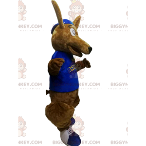 BIGGYMONKEY™ Mascot Costume Brown Kangaroo With Blue Shirt -