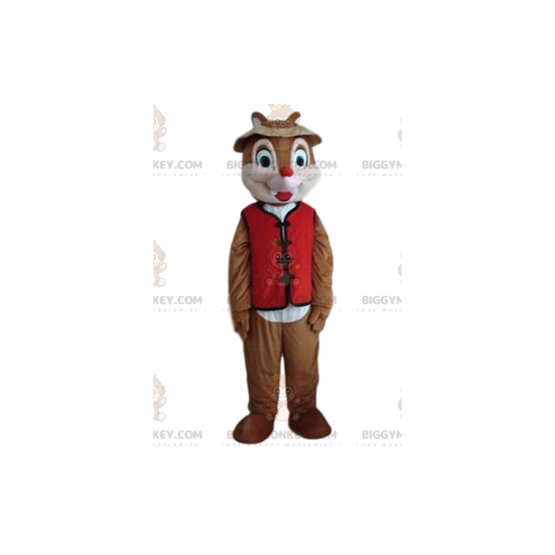 Little Squirrel BIGGYMONKEY™ maskotkostyme med rød vest og hatt - Ekornmaskotter - BIGGYMONKEY_014274 - BiggyMonkey.com