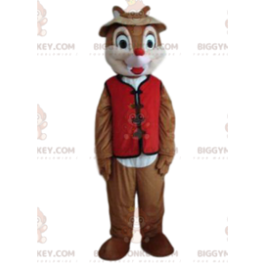 Little Squirrel BIGGYMONKEY™ maskotkostyme med rød vest og hatt - Ekornmaskotter - BIGGYMONKEY_014274 - BiggyMonkey.com