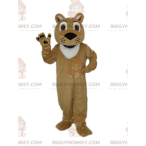 Meget entusiastisk beige løve BIGGYMONKEY™ maskotkostume -
