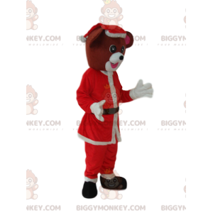 Brun hund BIGGYMONKEY™ maskotkostume med julemandstøj -