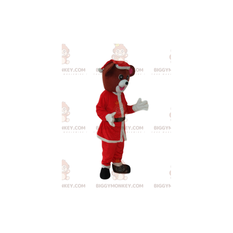 Brown Dog BIGGYMONKEY™ Mascot Costume With Santa Outfit - Brown Dog BIGGYMONKEY™ Mascot Costume With Santa Outfit -