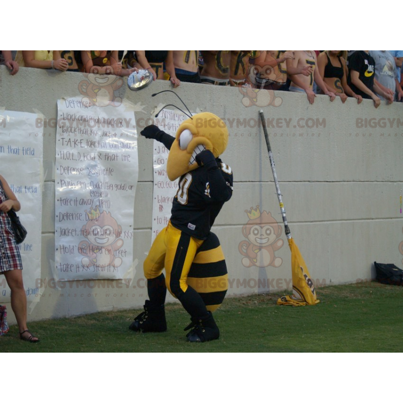 Mascotte d'abeille noire et jaune, costume Taille L (175-180 CM)