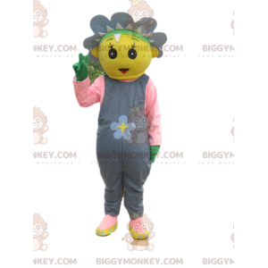Traje de mascote BIGGYMONKEY™ amarelo com flores e macacão