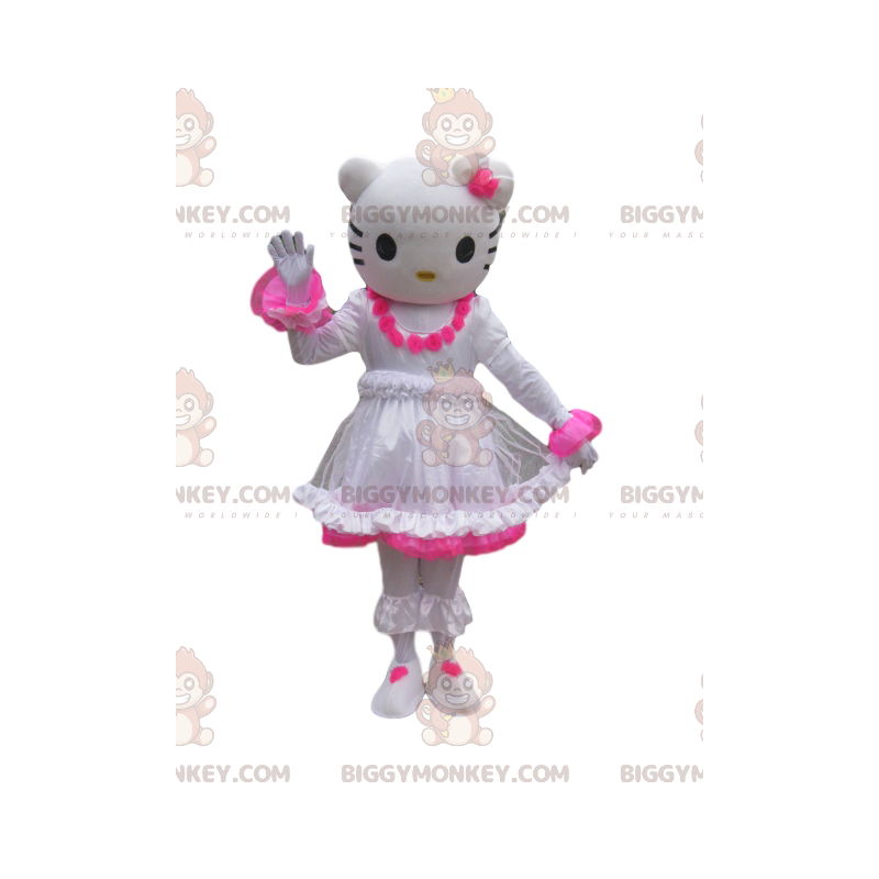 Disfraz de mascota Hello Kitty BIGGYMONKEY™ con rosa blanca y Disfraz de mascota Hello Kitty BIGGYMONKEY™ con rosa blanca y
