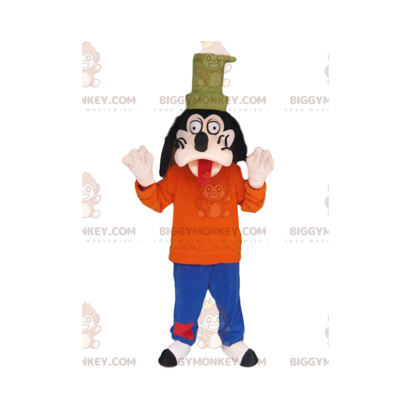 Hessu BIGGYMONKEY™ maskottipuku, joka työntyy ulos kieltä. Hessu BIGGYMONKEY™ maskottipuku, joka työntyy ulos kieltä.