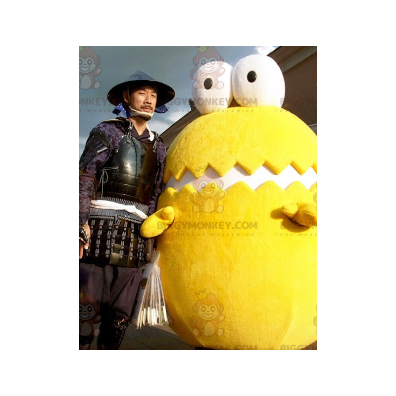 BIGGYMONKEY™ Mascot Costume Yellow and White Giant Egg with Big BIGGYMONKEY™ Mascot Costume Yellow and White Giant Egg with Big