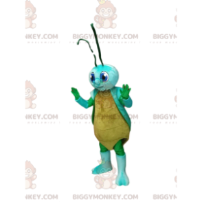 Geel en blauw cicade BIGGYMONKEY™ mascottekostuum.Cicadakostuum