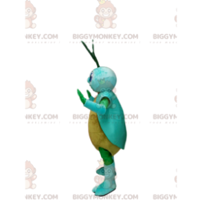 Geel en blauw cicade BIGGYMONKEY™ mascottekostuum.Cicadakostuum