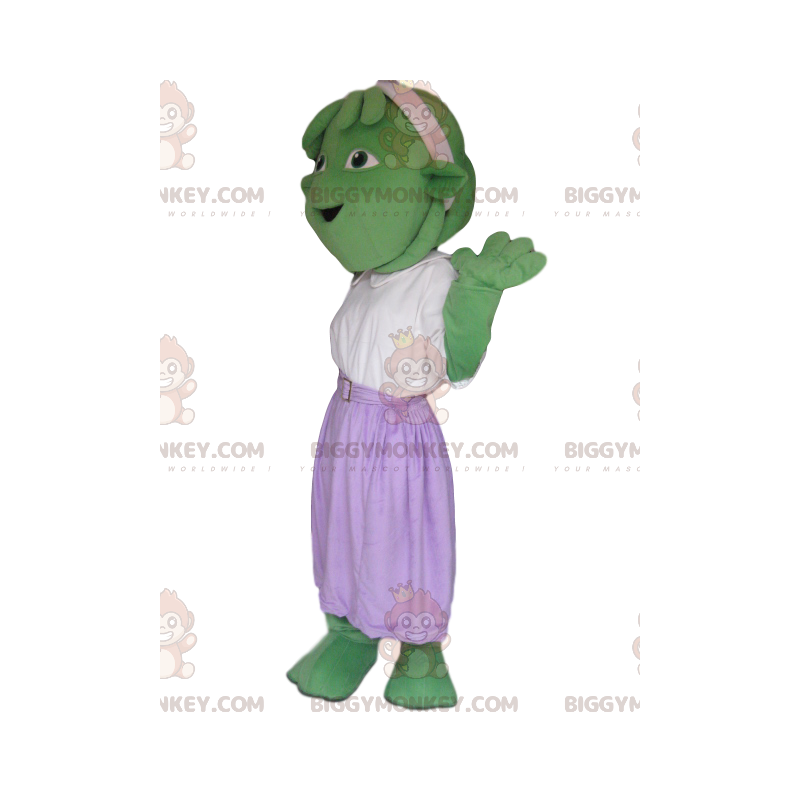 Green Creature BIGGYMONKEY™ maskotkostume med lilla nederdel - Green Creature BIGGYMONKEY™ maskotkostume med lilla nederdel -