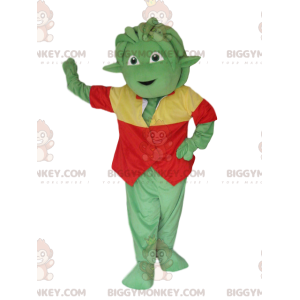 Grüne Kreatur BIGGYMONKEY™ Maskottchenkostüm mit roter und