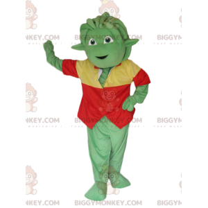 Στολή μασκότ Green Creature BIGGYMONKEY™ με κόκκινο και κίτρινο γιλέκο - Μασκότ τέρατα - BIGGYMONKEY_014295 - BiggyMonkey.com