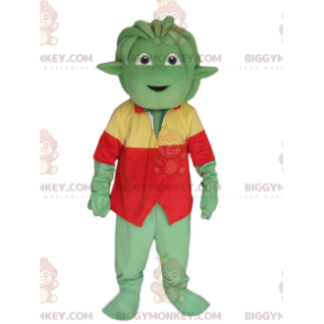 Traje de mascote Green Creature BIGGYMONKEY™ com colete vermelho e amarelo - Mascotes de monstros - BiggyMonkey.com