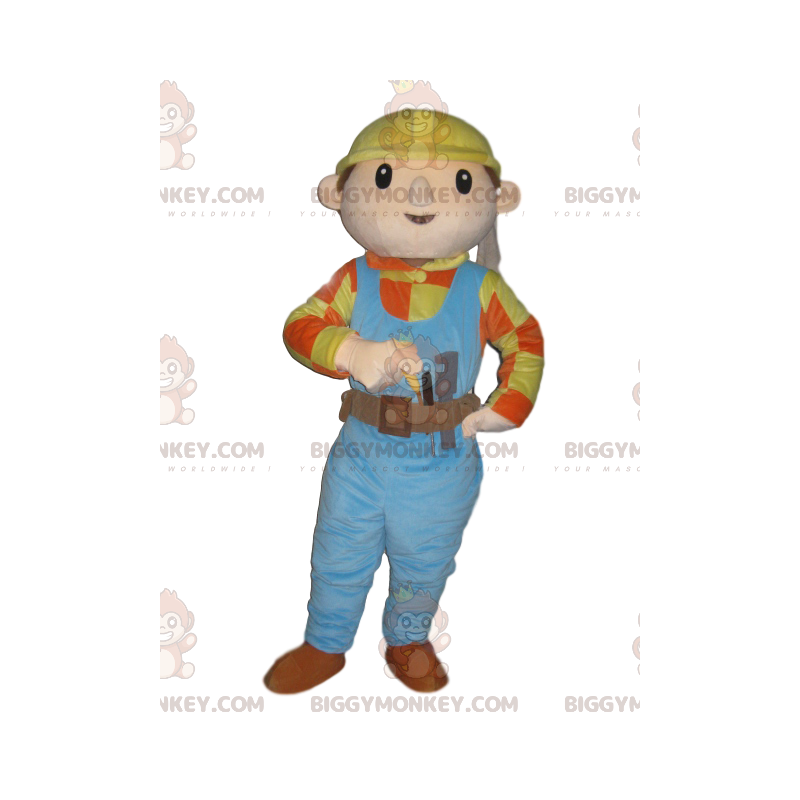 Yleismies BIGGYMONKEY™ maskottiasu sinisillä haalareilla ja Yleismies BIGGYMONKEY™ maskottiasu sinisillä haalareilla ja