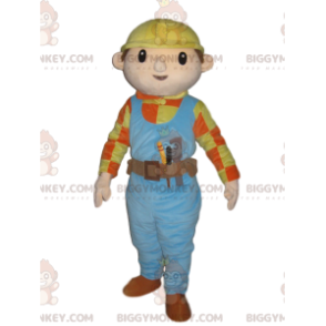 Handyman BIGGYMONKEY™ Mascot Costume with Blue Overalls and