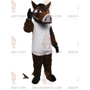 Costume de mascotte BIGGYMONKEY™ de sanglier marron et blanc