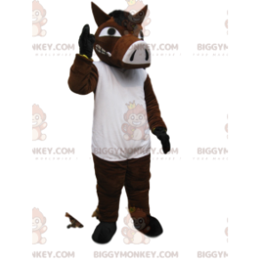 Traje de mascote BIGGYMONKEY™ de agressivo javali marrom e branco. fantasia de javali - Mascotes de porco - BiggyMonkey.com