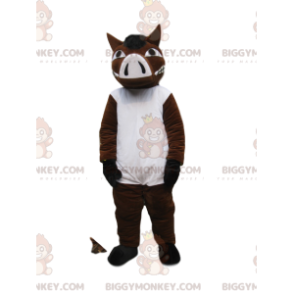 Traje de mascote BIGGYMONKEY™ de agressivo javali marrom e branco. fantasia de javali - Mascotes de porco - BiggyMonkey.com