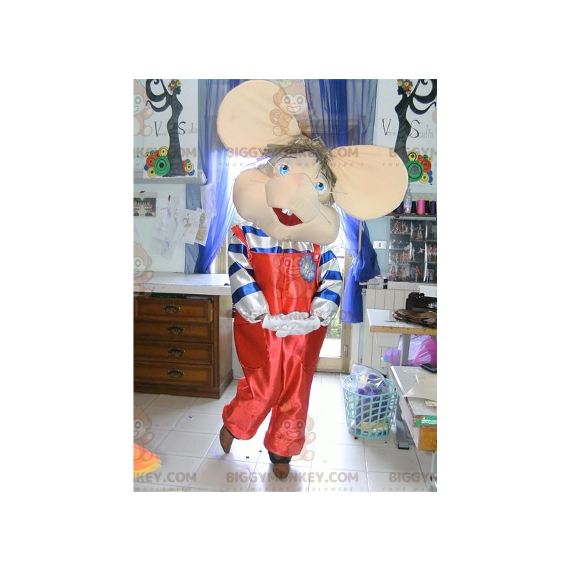 Kostium maskotki myszy BIGGYMONKEY™ w czerwonym kombinezonie z dużymi uszami - Maskotka Mysz - BiggyMonkey.com