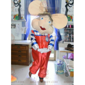 Muis BIGGYMONKEY™-mascottekostuum in rode overall met grote oren - Muis mascotte - BIGGYMONKEY_01734 - BiggyMonkey.com