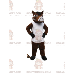 BIGGYMONKEY™ mascot costume of aggressive brown and white boar.