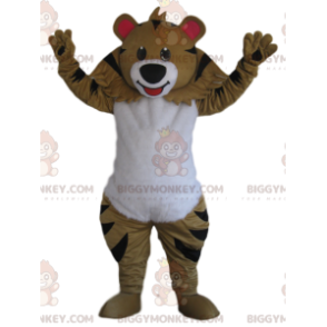  BIGGYMONKEY™ Costume da mascotte di tigre beige con un bel sorriso - Mascotte della tigre - BiggyMonkey.com