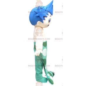 Traje de mascote Homem Sereia BIGGYMONKEY™ com cauda azul e