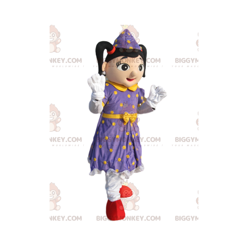 Fairy BIGGYMONKEY™ Maskottchenkostüm mit lila Kleid mit gelben Tupfen - Feenmaskottchen - BIGGYMONKEY_014313 - BiggyMonkey.com