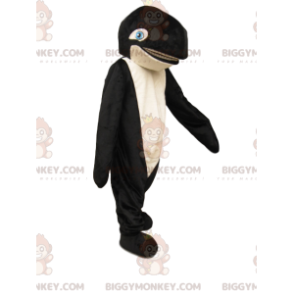 Traje de mascote BIGGYMONKEY™ de orca preta e branca com olhos azuis - Mascotes de peixe - BIGGYMONKEY_014314 - BiggyMonkey.com