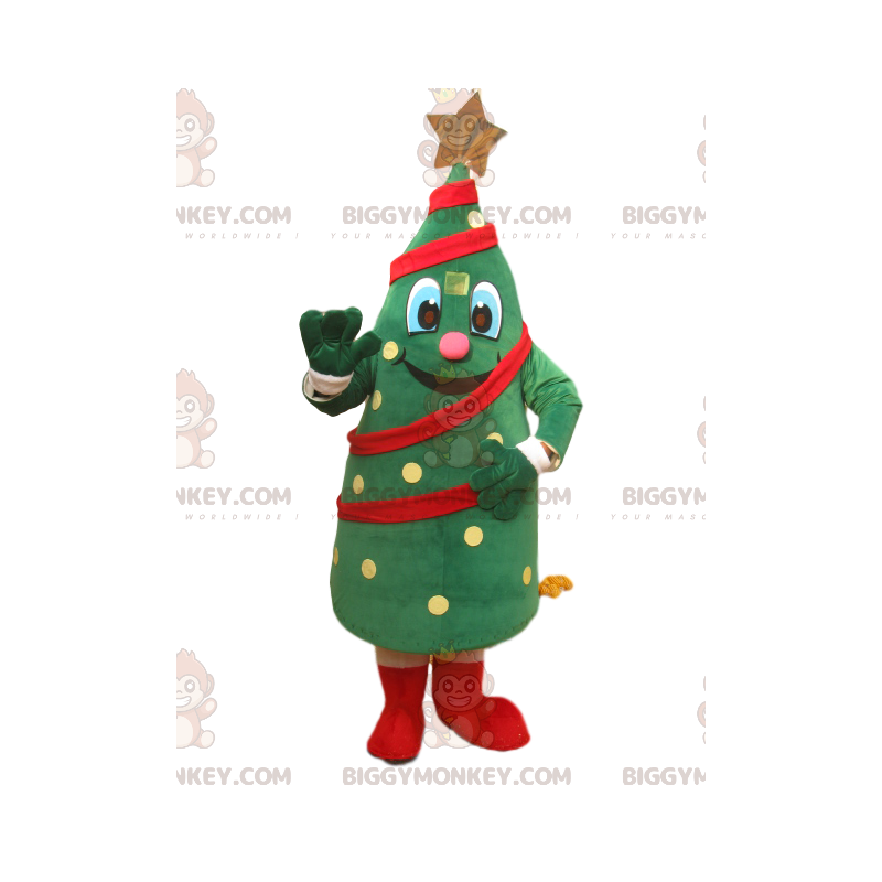 BIGGYMONKEY™ muntert juletræsmaskotkostume med guldstjerne - BIGGYMONKEY™ muntert juletræsmaskotkostume med guldstjerne -