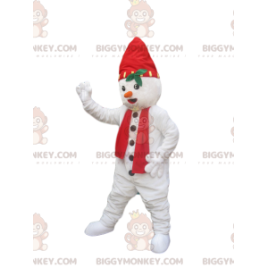 BIGGYMONKEY™ Snowman Mascot Costume with Hat and Red Scarf –