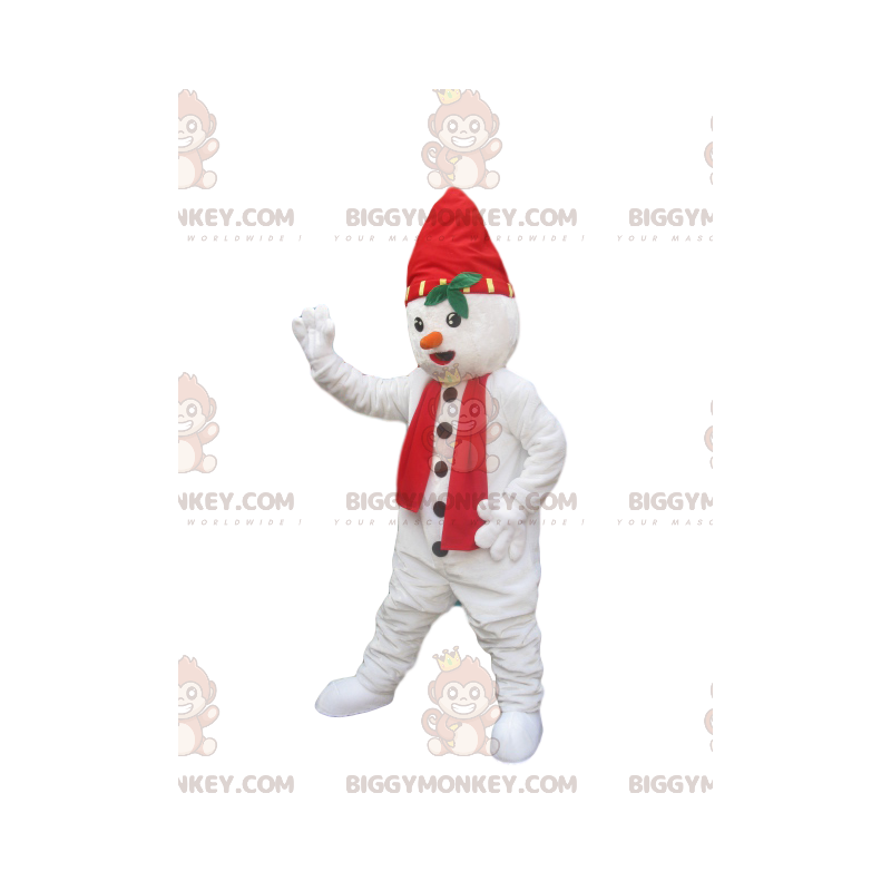 BIGGYMONKEY™ Snowman Mascot Costume with Hat and Red Scarf -