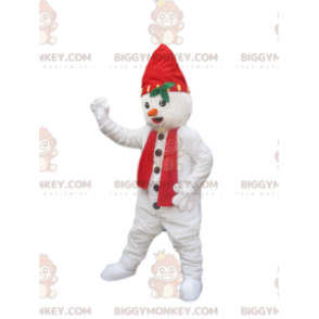 Kostým maskota sněhuláka BIGGYMONKEY™ s kloboukem a červeným