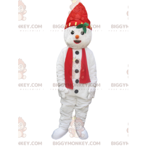 BIGGYMONKEY™ Snowman Mascot Costume with Hat and Red Scarf -