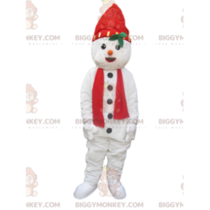 BIGGYMONKEY™ Snowman Mascot Costume with Hat and Red Scarf -