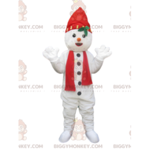 BIGGYMONKEY™ Snowman Mascot Costume with Hat and Red Scarf -