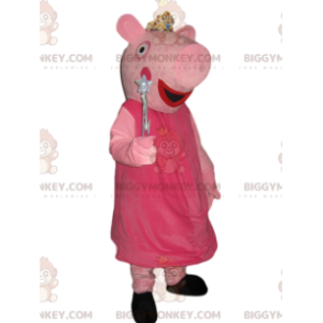 Traje de mascote Peppa Pig BIGGYMONKEY™ com coroa de prata e varinha mágica - Mascotes pessoas famosas - BiggyMonkey.com
