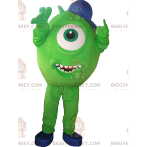 Disfraz de mascota BIGGYMONKEY™ Cíclope verde con gorra azul -